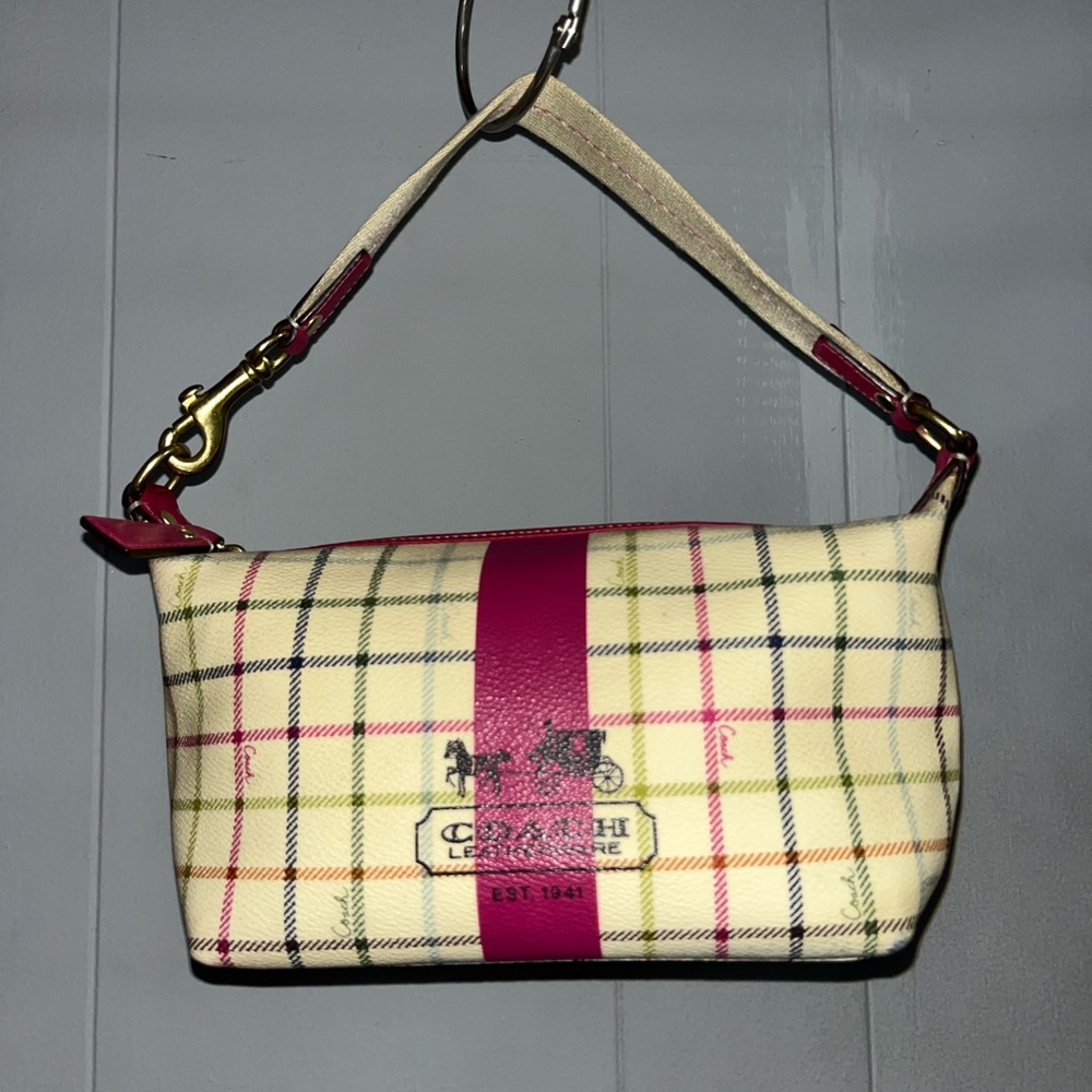 Coach Pink and Cream Plaid Wristlet
